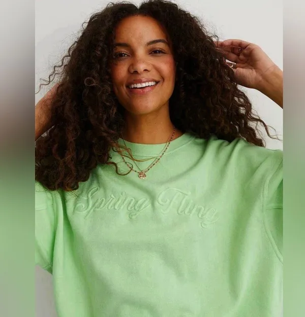 Aerie Crew Spring Fling Pleated Oversized Sleeve Real Fleece Sweatshirt - size L - Image 9