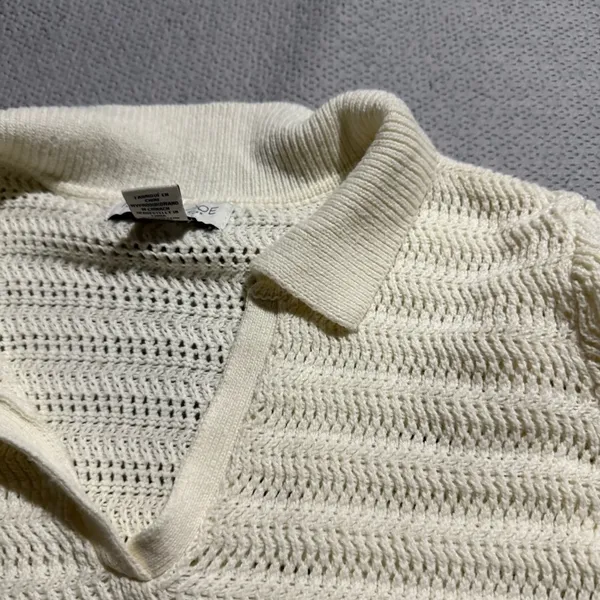 Rachel Zoe Collared Cream Pointelle Knit Pullover Polo Sweater Size Large EUC - Image 2