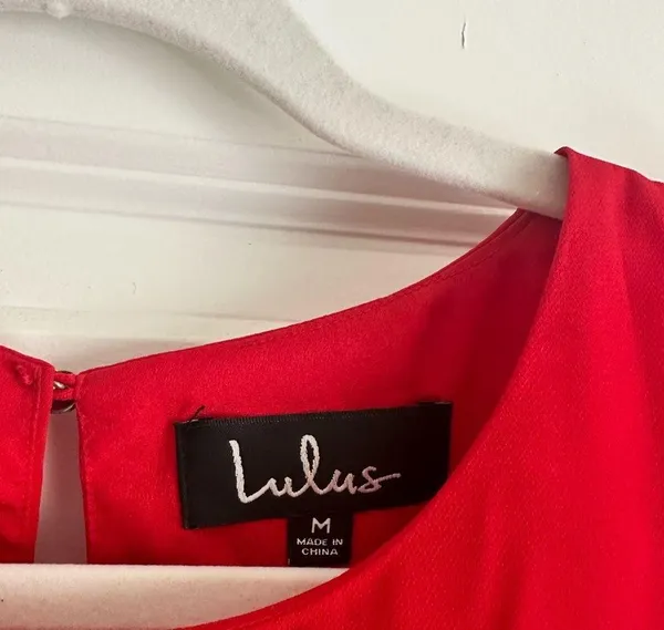 Red Lulus Ruffle Mini Dress Size Medium - Image 2