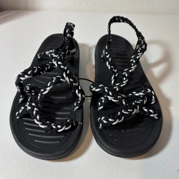 Women's Size 11 (EU 42) Black Braided Strappy Arch Support Slingback Sandals - Image 2