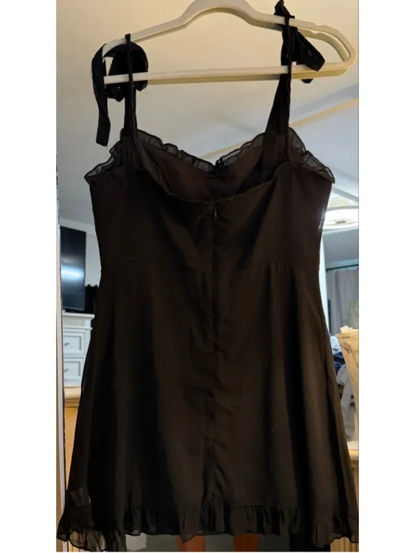 NEW Black Mini Lined Dress Tie Straps Ruffle XL - Image 3