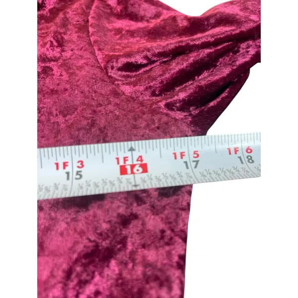 Crushed Velvet Maxi Dress Burgundy Deep VNeck Button Front Gold Sparkle Lining S - Image 9