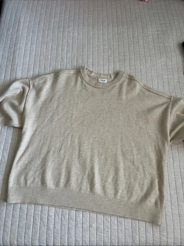 J. Crew Drop-shoulder oatmeal classic crew cotton boxy pullover sweater XL - Image 2