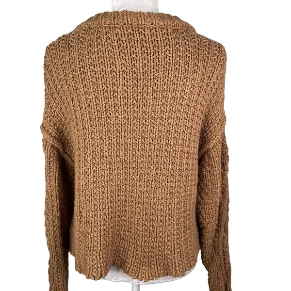 Free People Cutting Edge Cable Knit Sweater Brown Large - Image 4