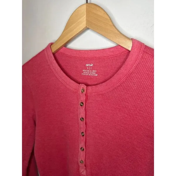 Aerie Waffle Long Sleeve Henley Thermal Top Pink Small - Image 3