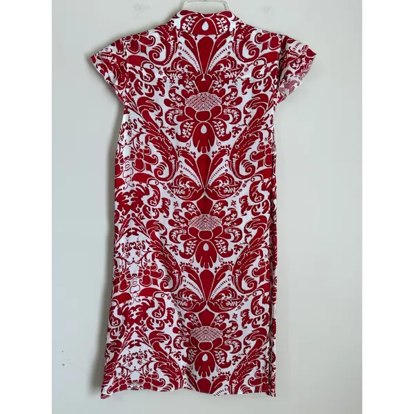 Alice + Olivia Shirt Dress Dress Womens S Red White Damask Flutter Sleeve - Image 6