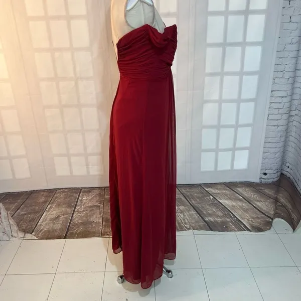 Dessy Collection 2844 Burgundy Off The Shoulder Chiffon Bridesmaid Dress Size 0 - Image 6