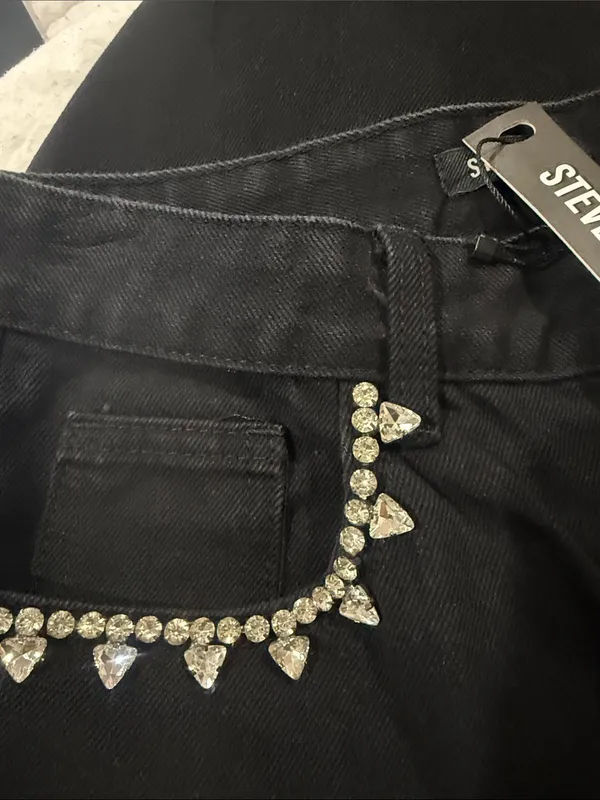 NWT Steve Madden Women's Swift Jeans Rhinestone Black SZ-28 - Image 4