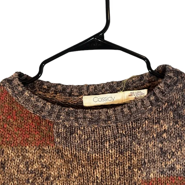 Cassidy Brown Earthy Patchwork Short Sleeve Linen Blend Knit Sweater Women Sz L - Image 3