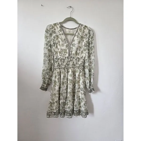 Max Studio Green Floral Dress Milkmaid Smock Flirty Vacation Travel Cottagecore - Image 6