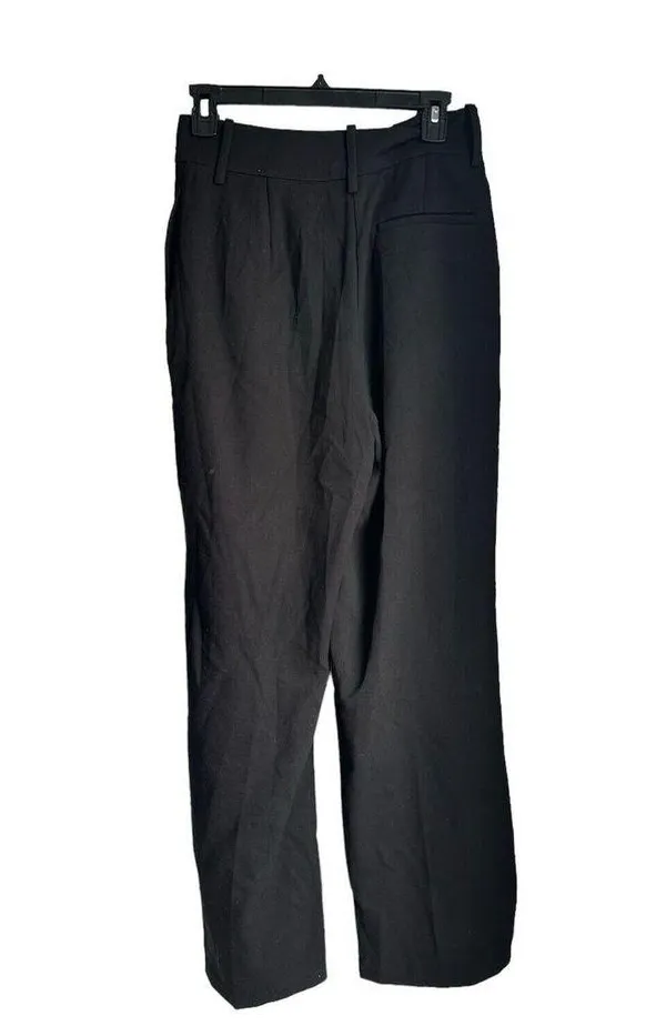 Oak + Fort Women Size 4 Black Pockets Flat Front Straight Wide Leg Dress Pants - Image 2