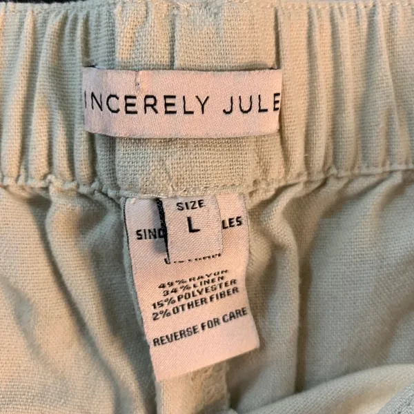 Sincerely Jules‎ Women Linen Blend Wide Leg Cargo Pants Beige Sz L Beachy Resort - Image 5