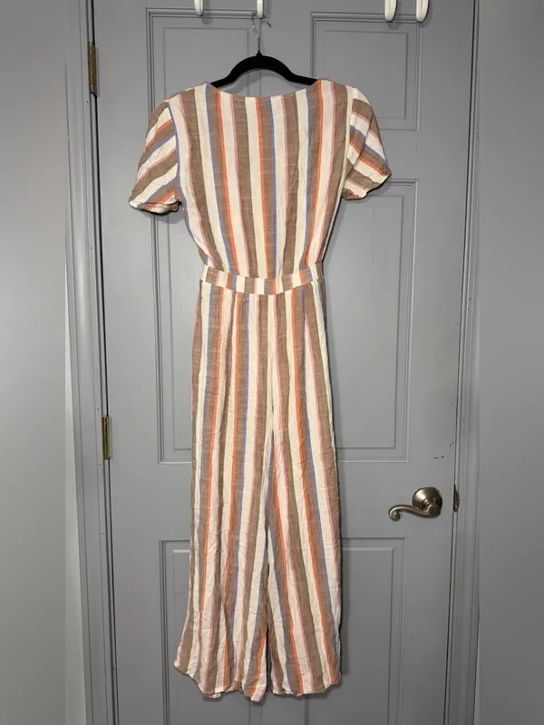 Show Me Your MuMu Striped Tie-Front Jumpsuit in Cream, Rust, Blue, Olive - Image 3