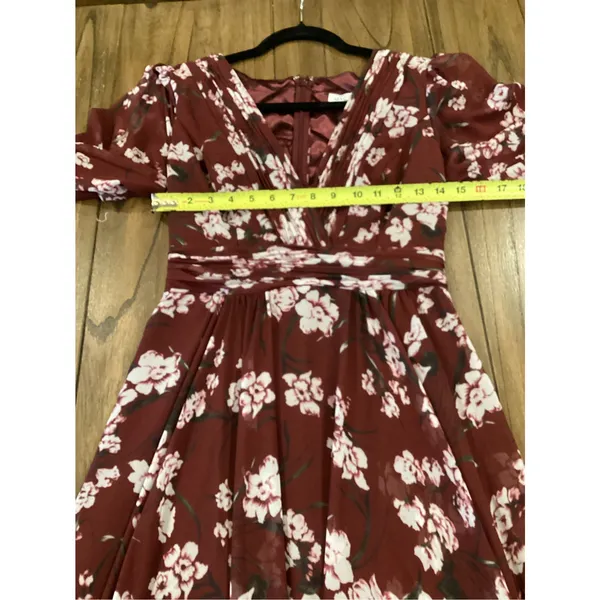 Mac Duggal Floral Chiffon maxi Gown v neck dress size 6 - Image 6