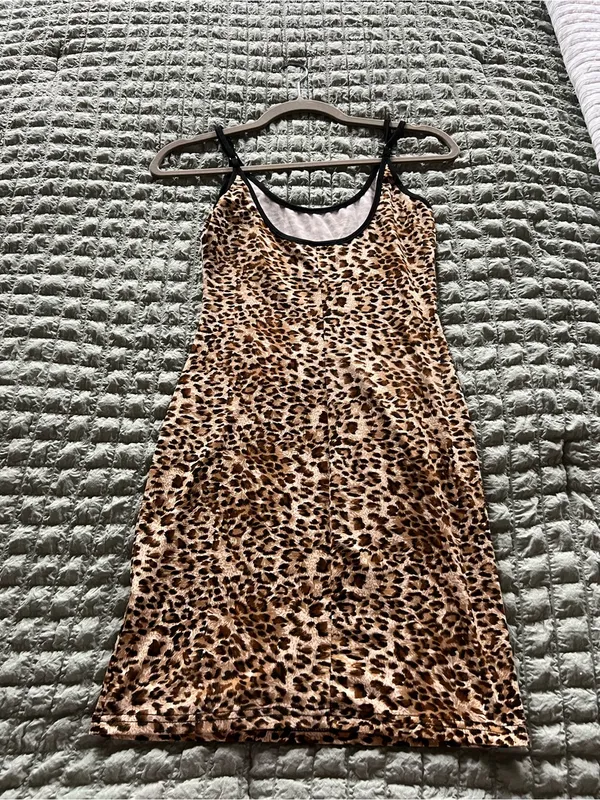 Amazon Leopard Print Mini Dress with Black Trim - Image 2