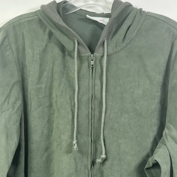 Denim & Co Olive Green Faux Suede Zip Hoodie and Pants Tracksuit Set Large - Image 13