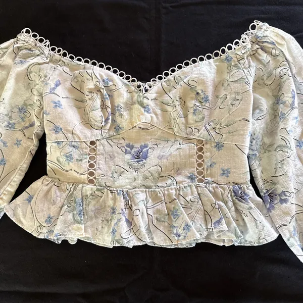 Express Floral Off The Shoulder Corset Peplum Top Pink Purple Stretch Size‎ XS - Image 3