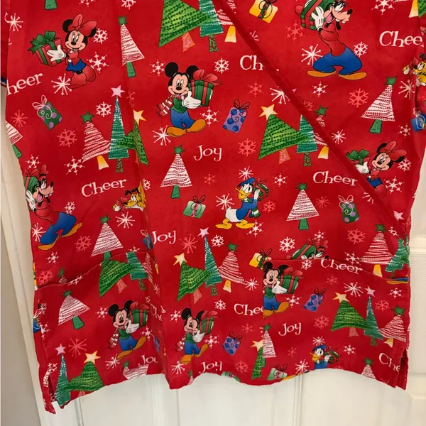Disney Christmas Print Women’s Scrub Top in Red - Image 4