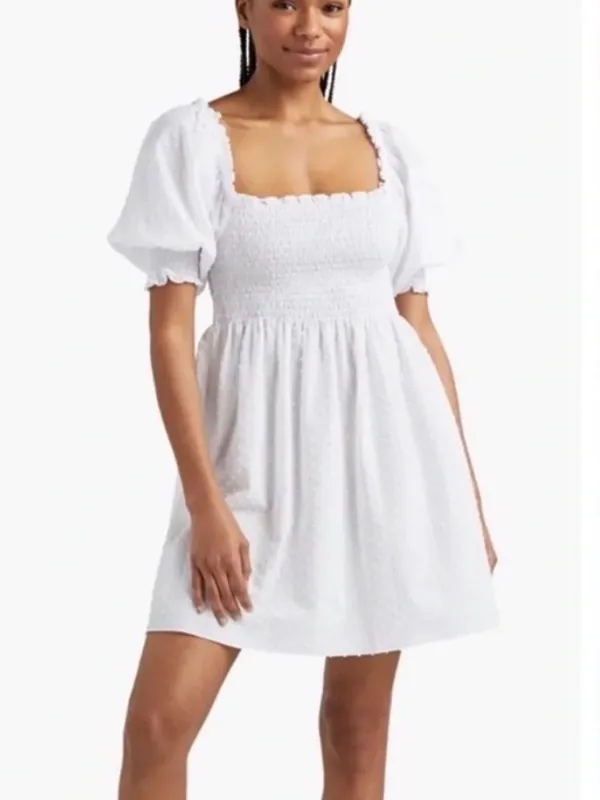 Hill House Home Athena Nap Dress White Swiss Dot Cotton Mini XS - Image 2