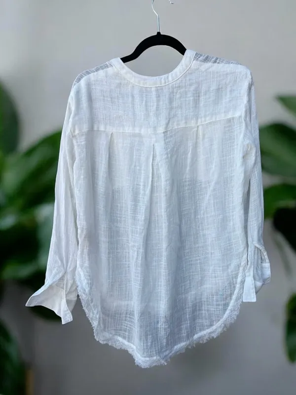 Free People NWOT Talk To Me Gauze Shirt White Size Oversized XS - Image 3