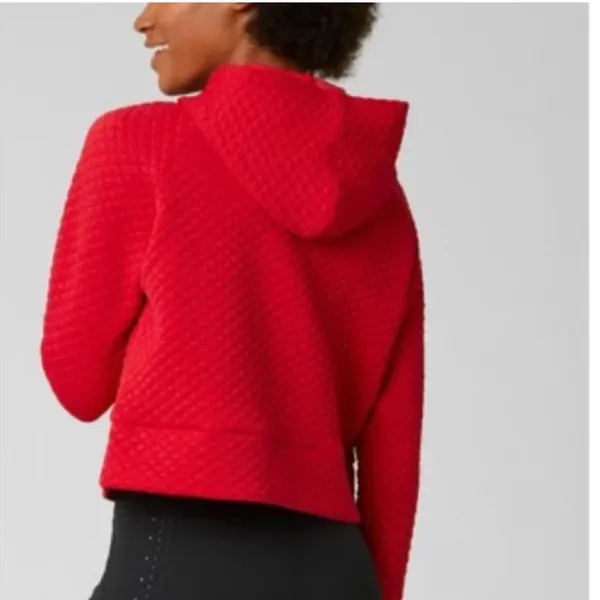 New Balance Women's Quilted Red Heat Cropped Hoodie Sweater Size‎ L - Image 2