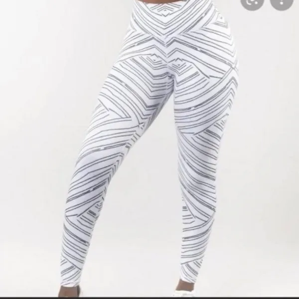 BuffBunny Slay Leggings Medium White Black Zebra Geometric High Waist Activewear - Image 2
