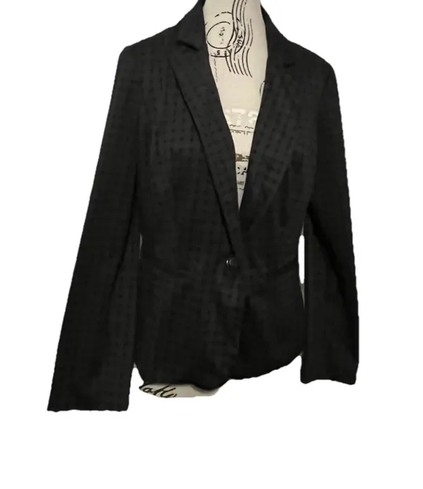 SOHO Apparel LTD Women L Blazer Black Gray Plaid Check One Button Jacket Y2K VTG - Image 4