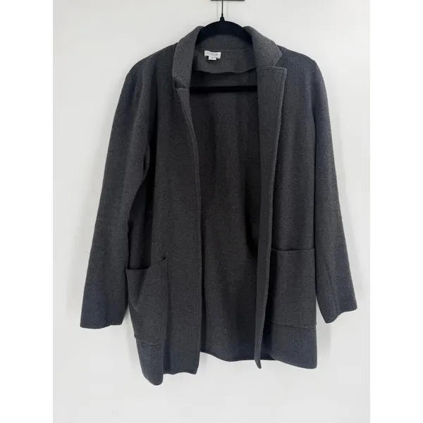 J.Crew Sweater Blazer Women Medium Gray Open Front Cotton H6915 Preppy Academic - Image 3