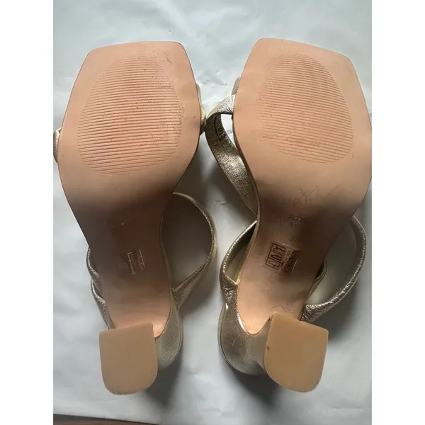 Angel Alarcon Metallic Gold Leather Square Toe Strappy Block Heel Sandals 36 - Image 6