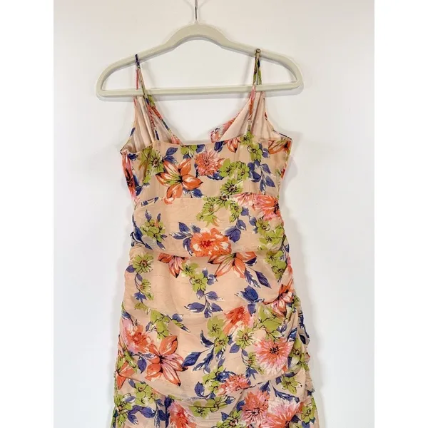 Lulus Dress Blush Pink Stunning Soiree Floral Ruched Midi V Neck Chiffon Small - Image 12