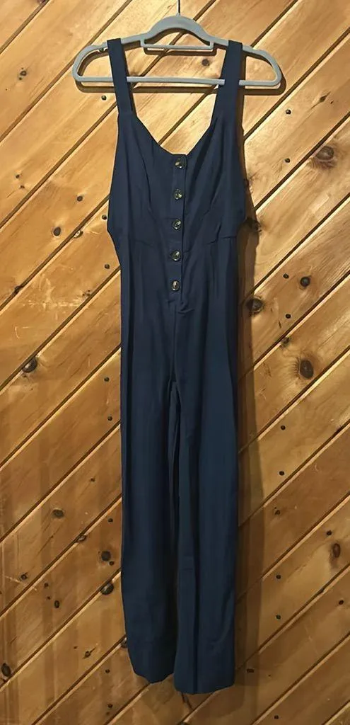 Wild fable navy blue button front tie back wide leg jumpsuit romper NWT - Image 3