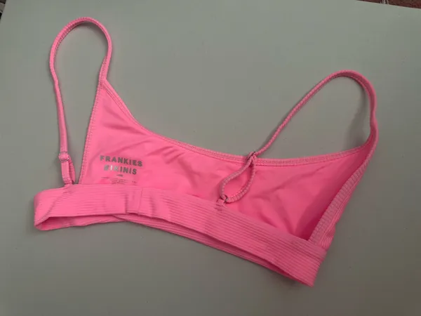 Frankie's Bikinis Hot Neon Pink Ribbed Gavin Bralette Bikini Top Adjustable Straps - Image 4