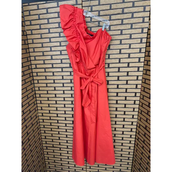 Zesica‎ Red One Shoulder Belted Ruffle Midi Dress Size XL - Image 2