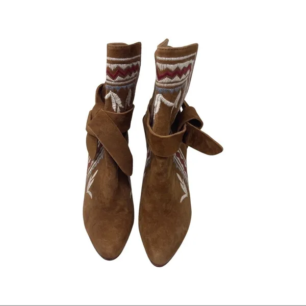 ULLA JOHNSON tan western Embroidered Suede Aggie Booties Runway Fall sz 6 - Image 3