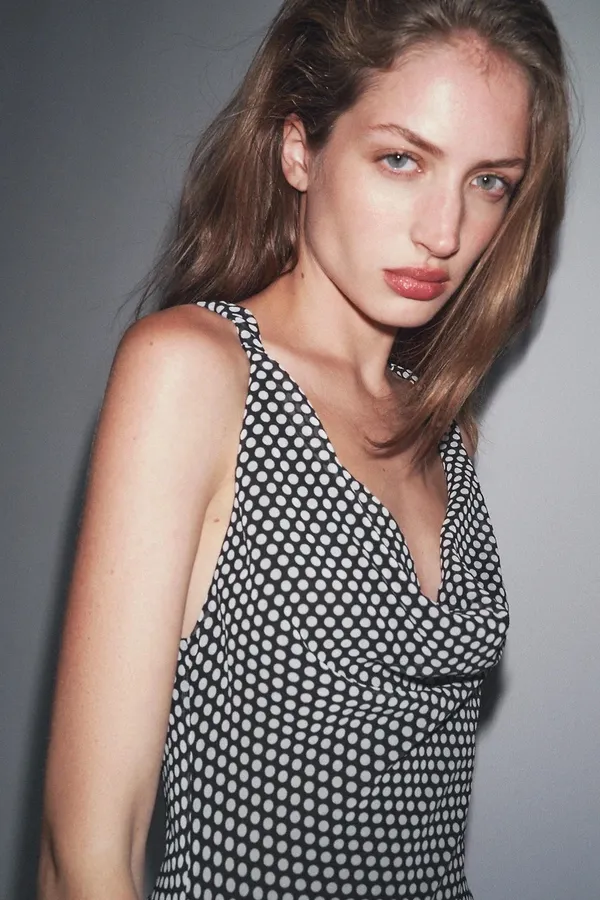 Zara Sleeveless Black & White Polka Dot Maxi Dress - Image 3