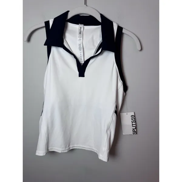 Splits59 Austin Airweight Crop Polo Top Women's Size M White Navy Athleisure NWT - Image 4