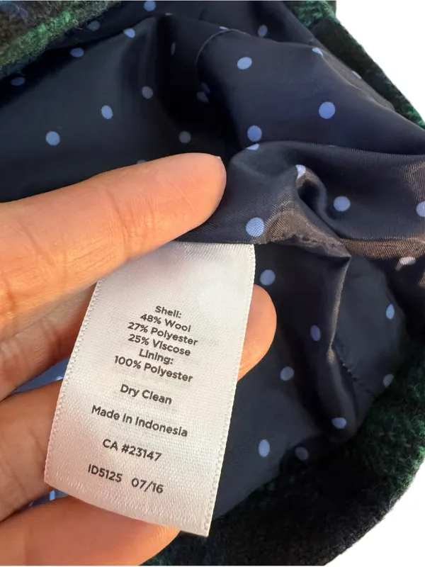 Talbots Wool Blend Green Blue Plaid Blazer Size 12 Crest Buttons Holiday - Image 5