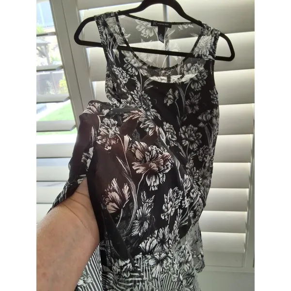 INC International Concepts Womens M Black White Floral Sheer Sleeveless Top - Image 5