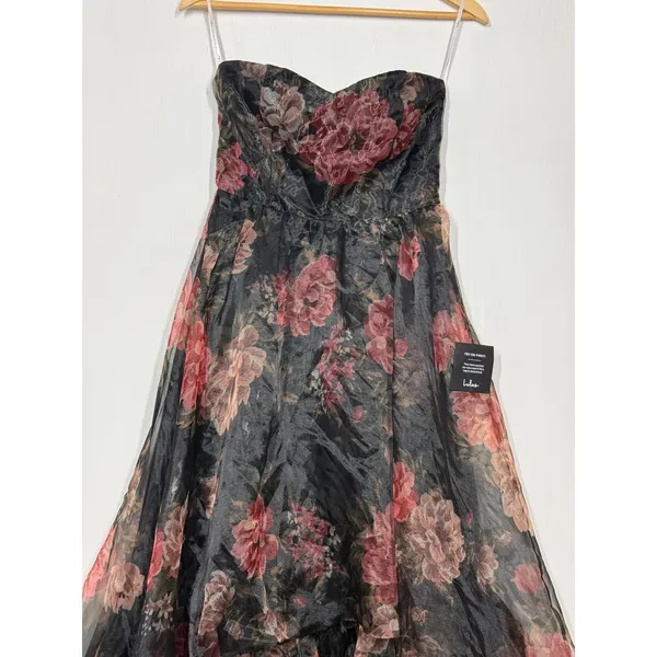 Lulus Truly Extraordinary Dress Women's Small Black Floral Organza Strapless NWT - Image 7