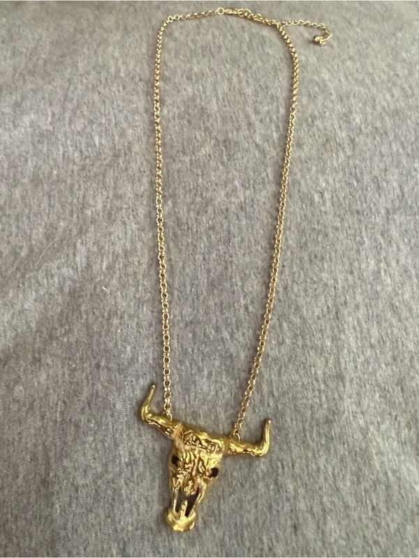 Gold Bull Skull Pendant Necklace - Image 5