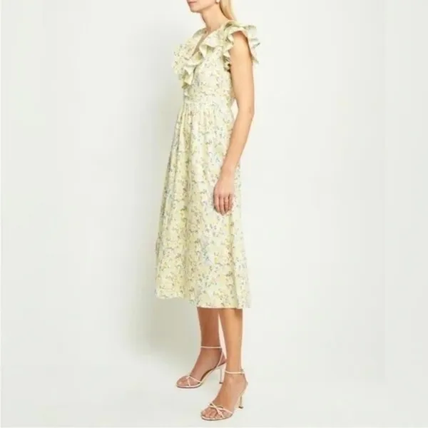 O.P.T. Kate Floral Ruffled Midi Dress One Pretty Time Pockets Ruffles‎ Small - Image 6