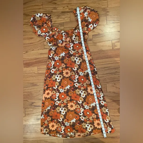 Max+Ash- Brown and Orange Puff Sleeve Maxi Sundress Size M - Image 8