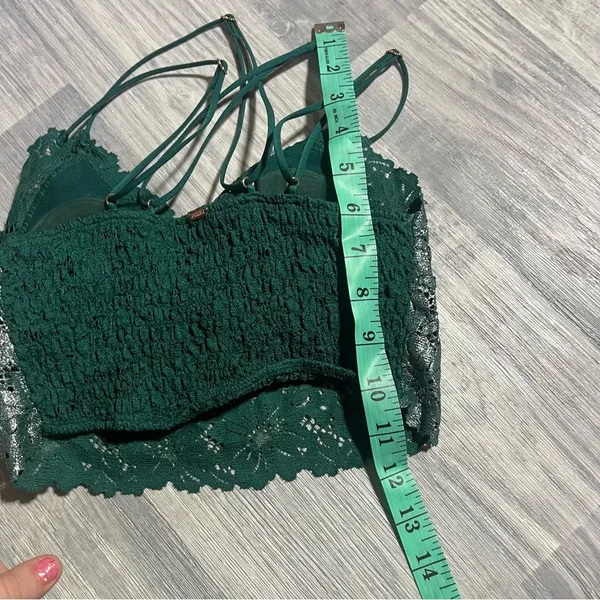 PINK Victoria’s Secret Lace Bralette in Dark Green and Silver; Small Women’s - Image 3