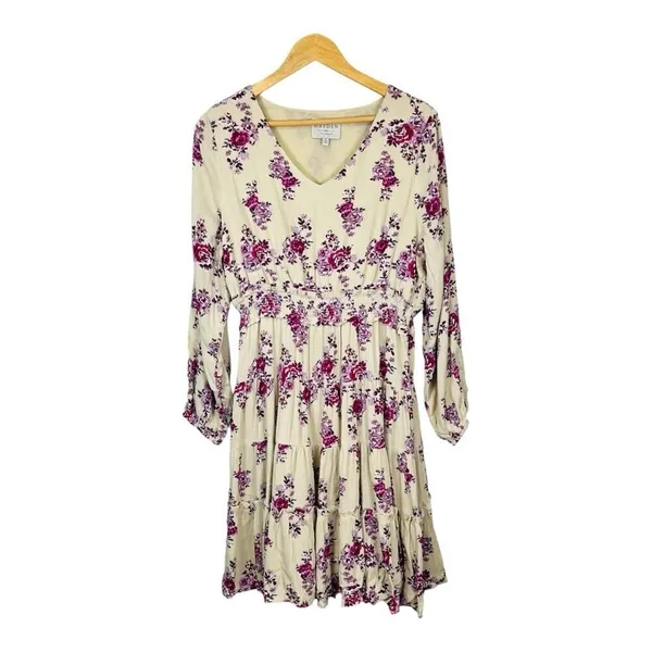 Hayden Los‎ Angeles Purple Floral Tiered Smocked Waist Rayon Dress Medium Boho - Image 2