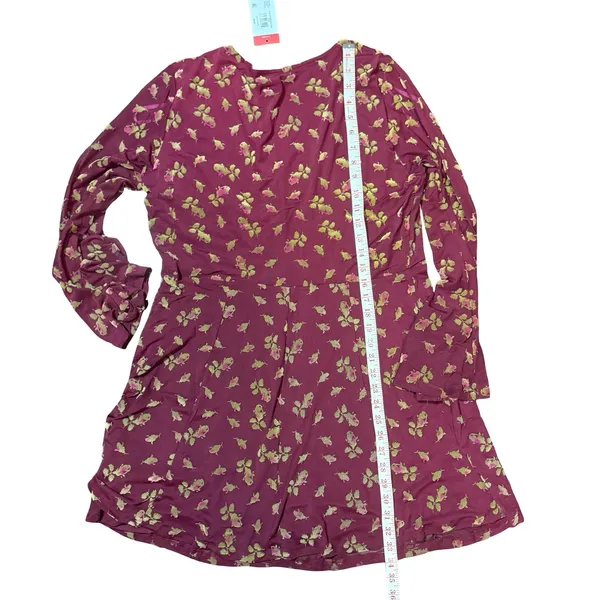 Betsey Johnson Babydoll Dress XL Red‎ Gold Floral Flocked Tie Front Y2K Style - Image 3