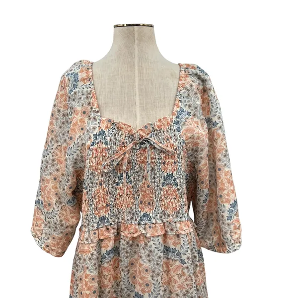 Ivy City Co. Nora Maxi Dress Floral Print Smocked Orange Blue‎ Plus Size 1X - Image 4