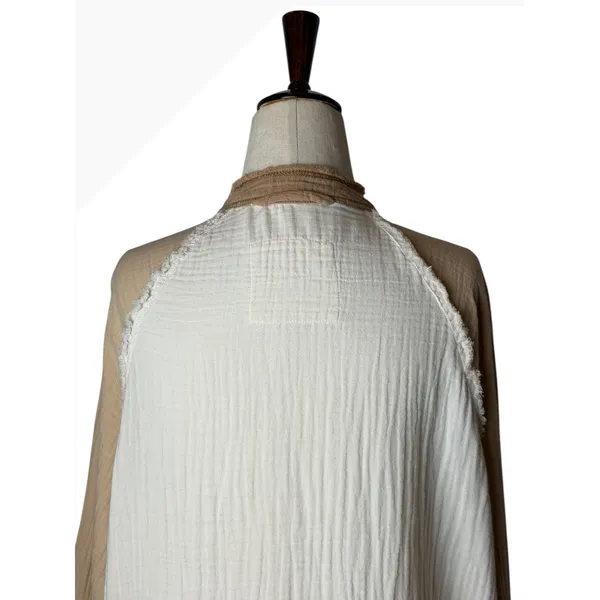 Aerie Gauzy Coverup Shirt Women‎ XS Tan Ivory Colorblock Cotton Oversized - Image 6