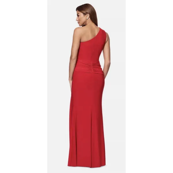 Xscape Red One-Shoulder Twist Jersey Cascading Evening Gown Size 16W $208 - Image 2