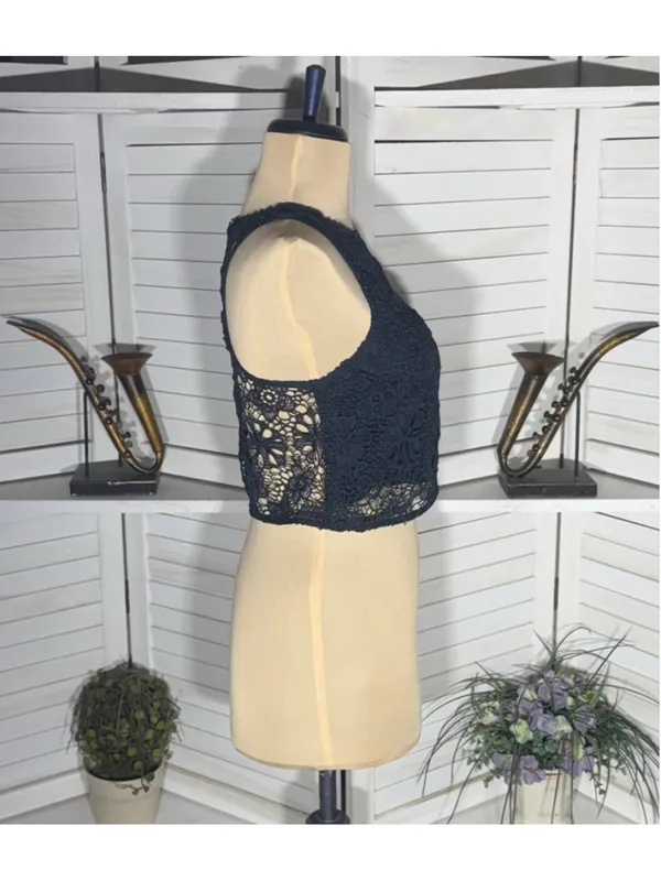 Hollister Y2K crop top sheer lace crochet floral coquette fairy boho whimsigoth - Image 3