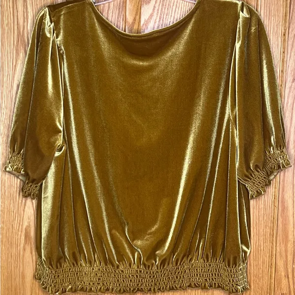 Madewell Velvet Smocked Crossover Wrap-Style Top Blouse in‎ Antique Gold Size XL - Image 14
